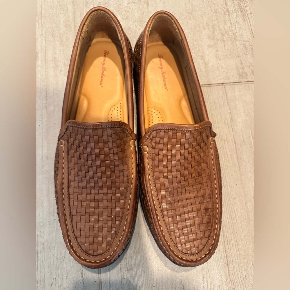 Tommy Bahama~Men 14 Brown Leather ORSON Woven Venetian Loafers~Brazil Made